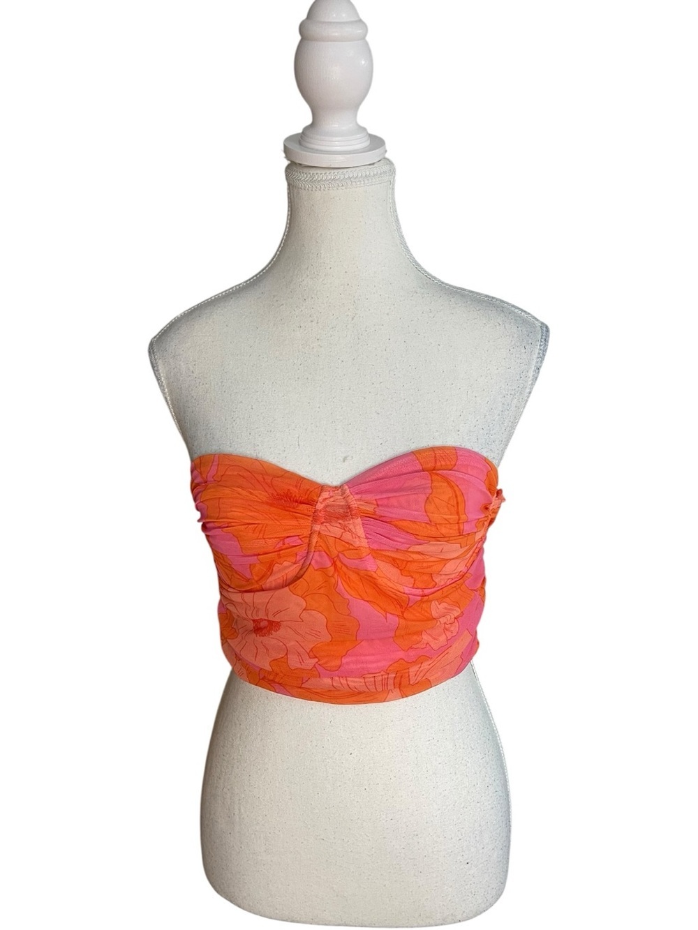 Zara Floral Tulle Mesh Corset Crop Top Pink Orange